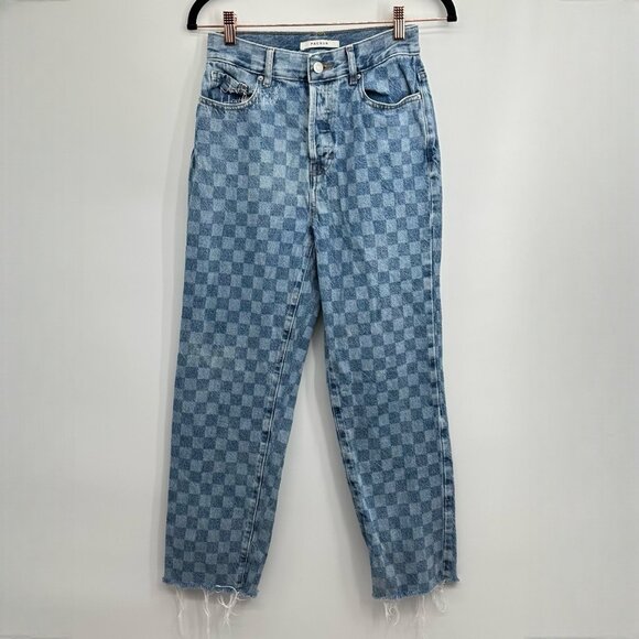 PacSun Checkerboard High-Rise Button Fly Straight Leg Crop Jeans Size 25 - Picture 1 of 7